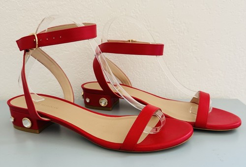 Stuart Weitzman Dancer Allshine 25 Leather Sandals 9.5 Open Toe Ankle Strap RED