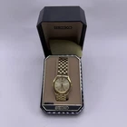Seiko Quartz Dress Watch Men V701-7A29 Gold Dial Bracelet Link Band Need Battery