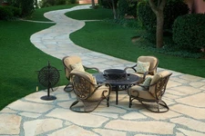 Rattan Weave 6pc Firepit Table Club Chairs Outdoor Patio Furniture Sunbrella