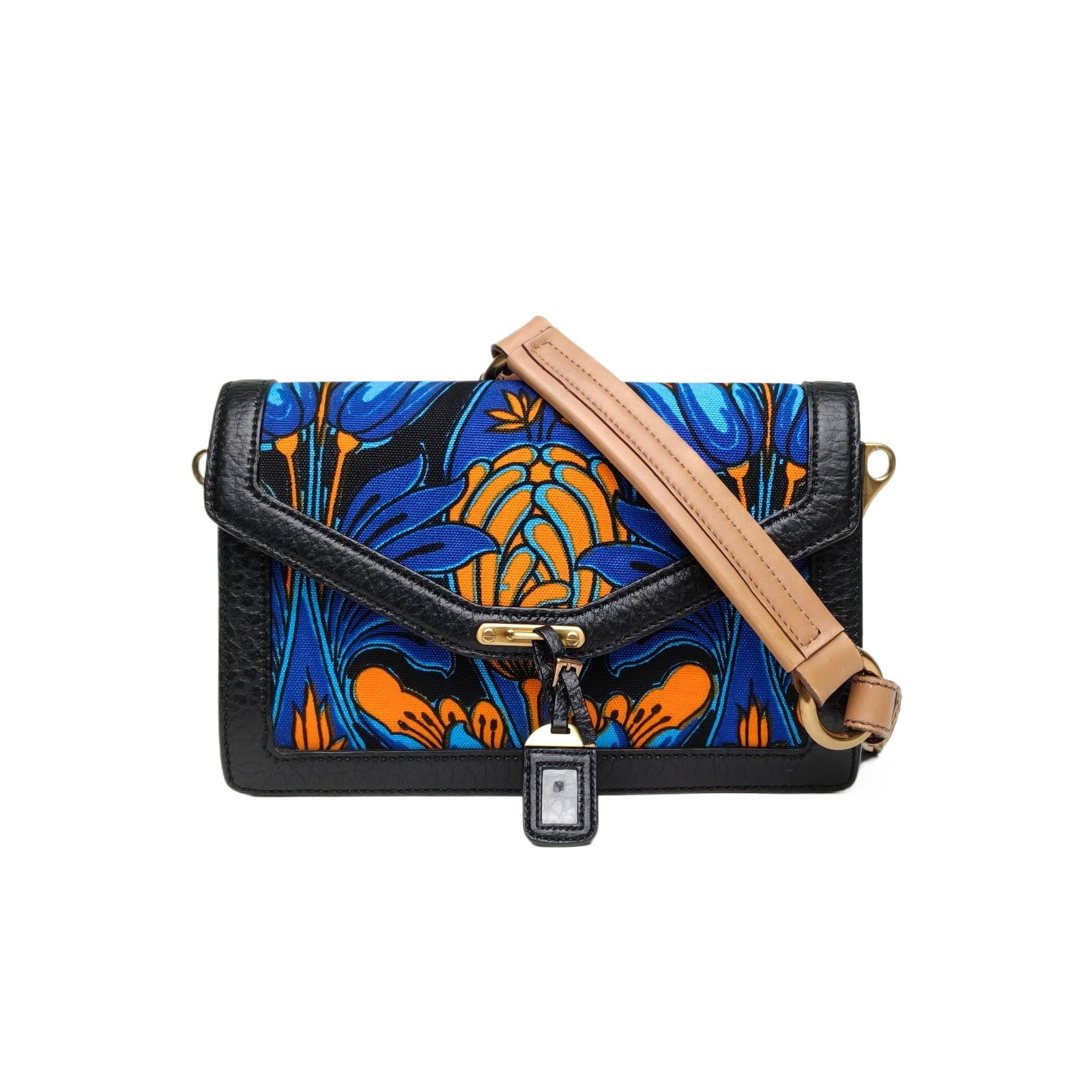 PRADA Printed Canvas Handbag Pattern Calfskin P20… - image 1