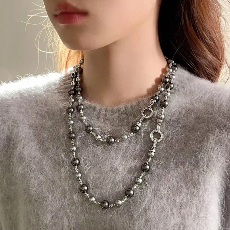 AAA 8-12mm Redondo Negro Gris Concha Perla Collar Pendientes Bracele 14k Relleno Oro Foto 3 de 4