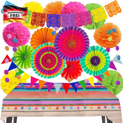 Mexiko Fiesta Party Dekorationen Set für Geburtstagsfeiern inkl. Banner Pompoms