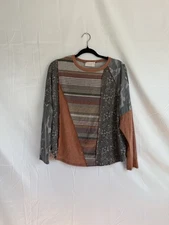 Sugarfox A California Company Multicolor Mixed Pattern Patchwork Long Sleeve T