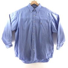 Ralph Lauren Mens Button Down Shirt Yarmouth 17.5 34 Blue Pinpoint Oxford Cotton