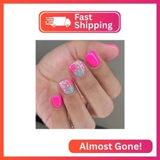 24Pcs Pink Square Press on Nails Short Flower Fake Nails Glossy Spring Summer Fa