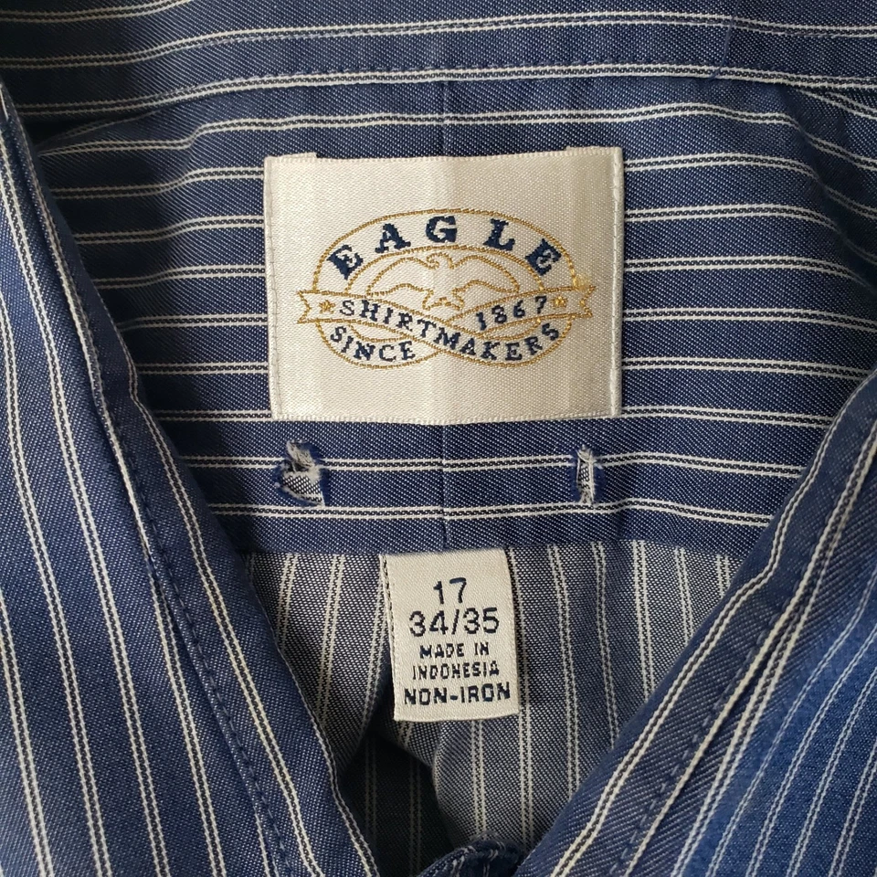 Camisa de vestir Eagle Shirtmakers para hombre azul a rayas con botones 17 34/35 algodón Foto 4 de 4