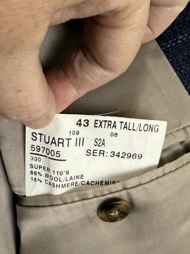 Paul Stuart III Super 110’s Wool Cashmere Blazer Blue Sz 43 Extra Long/Tall Navy - Picture 4 of 6