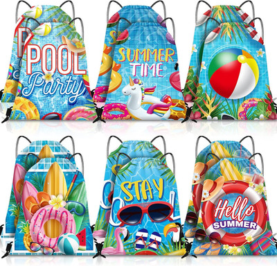 12 Pcs Pool Beach Drawstring Bags Summer Drawstring Backpack Beach Ball String B