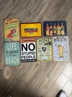 Set of 7 Vintage Style Metal Bar Signs Beer Wine Medalla Decor Lot