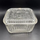 VTG Federal Refrigerator Dish Glass Dish w/ Lid Embossed Fruit 2.5” X 4.25” X 5"