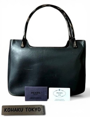 PRADA Nappa Leather Handbag Black Logo Shoulder Carry