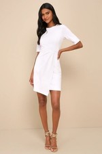Lulus Westwood White Half Sleeve Sheath Dress Bridal Business Casual Small