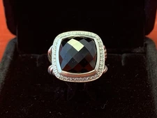 David Yurman 925 Silver 14mm ALBION Ring Black Onyx & Diamonds Sz 7