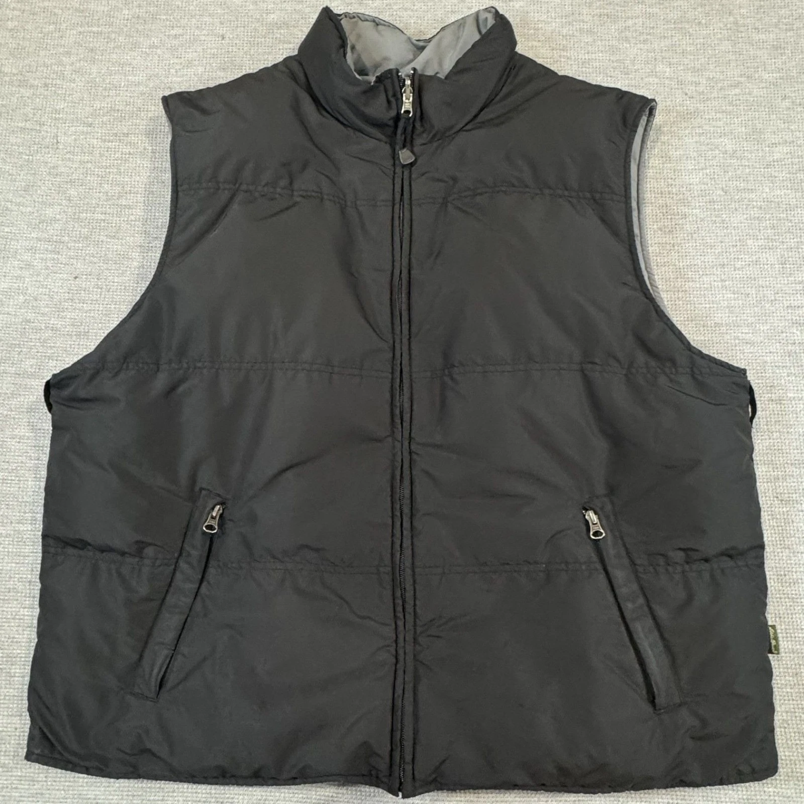 Eddie Bauer Reversible Vest Mens XXL Black Gray Goose Down-Filled Zip Pockets