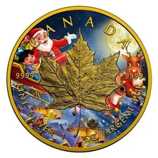 2024 Canada Maple Leaf - Merry Christmas - 1 oz - 0.9999 Silver Gilded 24kt Gold