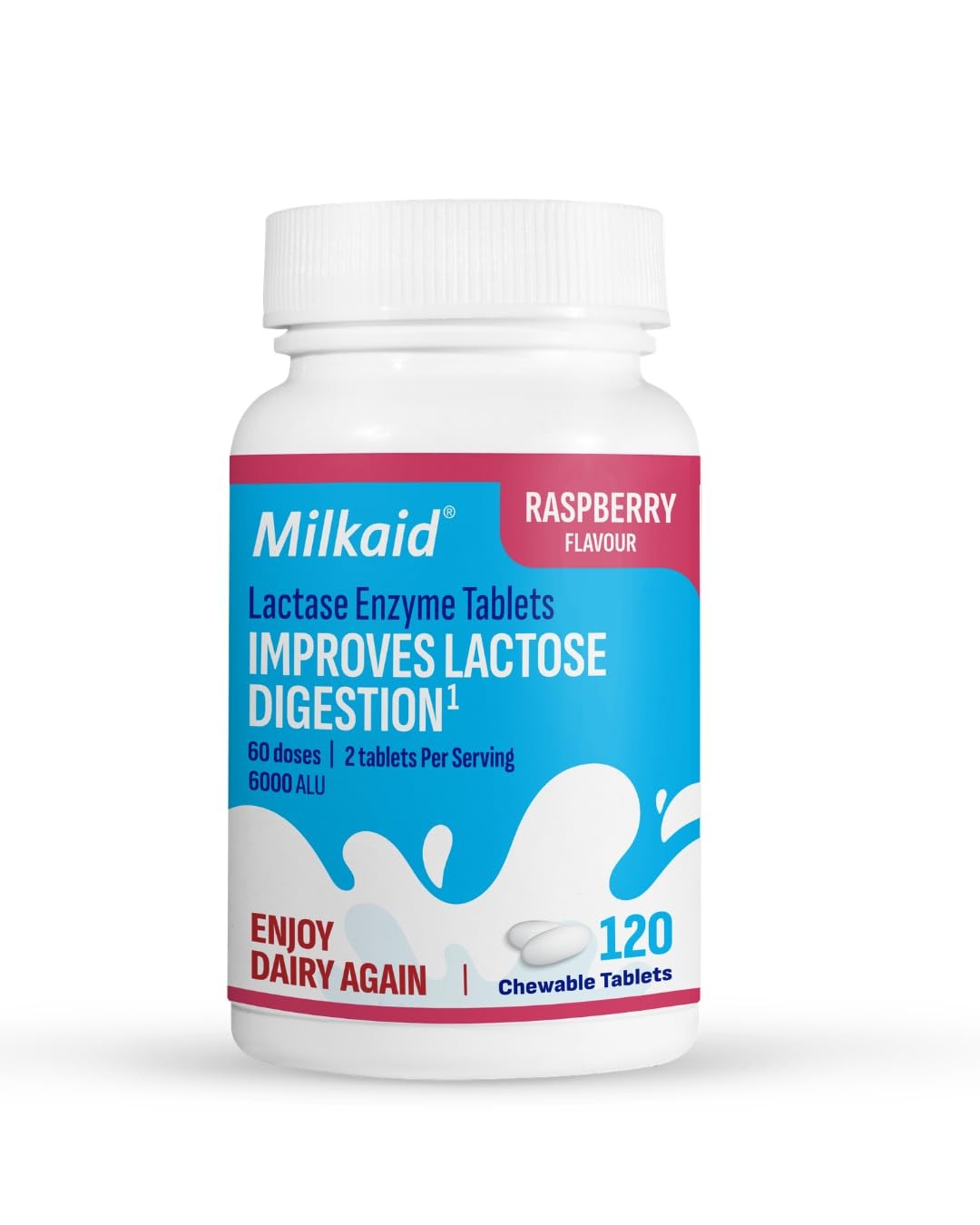 Milkaid Lactase Enzyme Tablets Raspberry Flavour 120 Tablets - Image 4