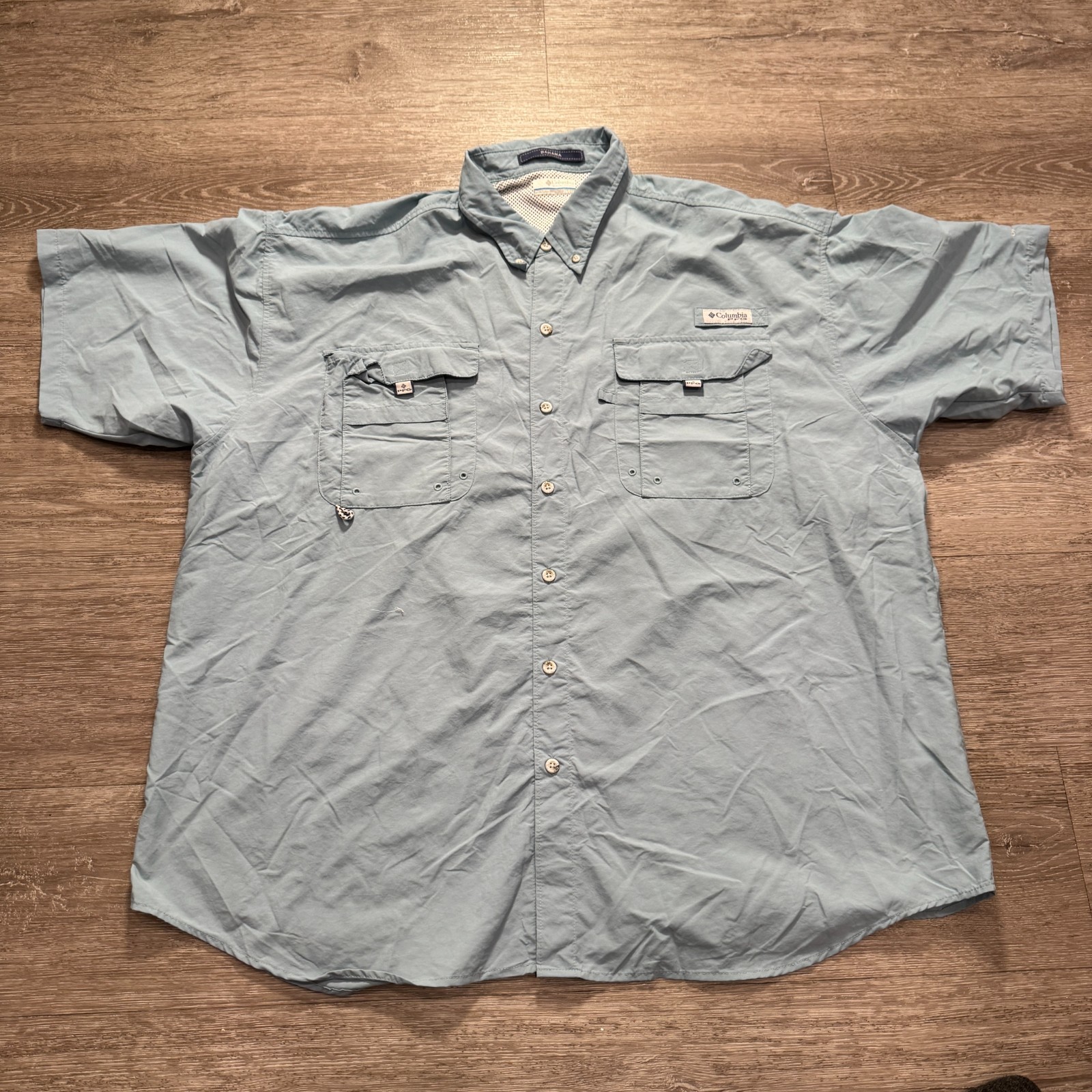 Columbia Shirt Adult 2XL Blue PFG Bahama Short Sleeve Button Fishing Outdoor