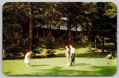 Old Forge NY Mohawk Fourth Lake Putting Green Golf Postcard 1960s BB132