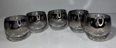 Vintage Mid Century Silver Fade Starburst Roly Poly Rocks Glass/Wine glass 