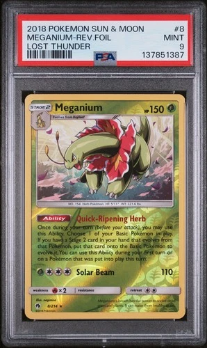 2018 Pokemon Sun & Moon Lost Thunder #8 Meganium-Rev.Foil Lost Thunder PSA 9