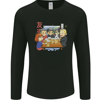 Chibi Anime Freunde Trinken Bier Herren Langärmelig Maglietta