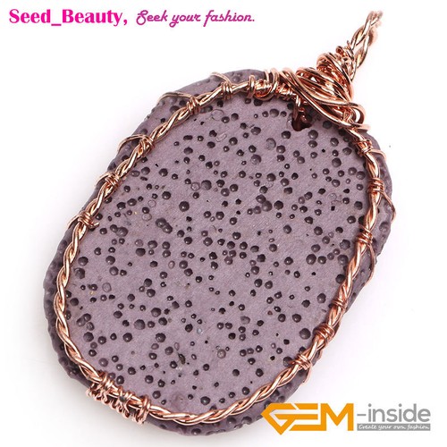 Assorted Color Stone Lava Rock Rose Gold Chakra Leather Pendant Necklace Gift - Picture 21 of 23
