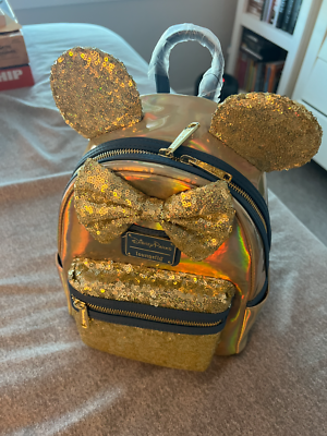 Disney Parks WDW 50th Anniversary Gold Earidescent Loungefly  display picture 3