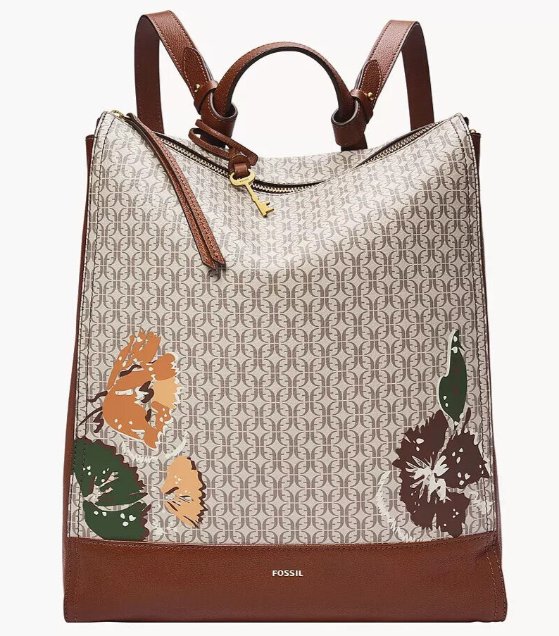 Fossil Elina Large Convertible Backpack Tan Floral SHB2998124 NWT