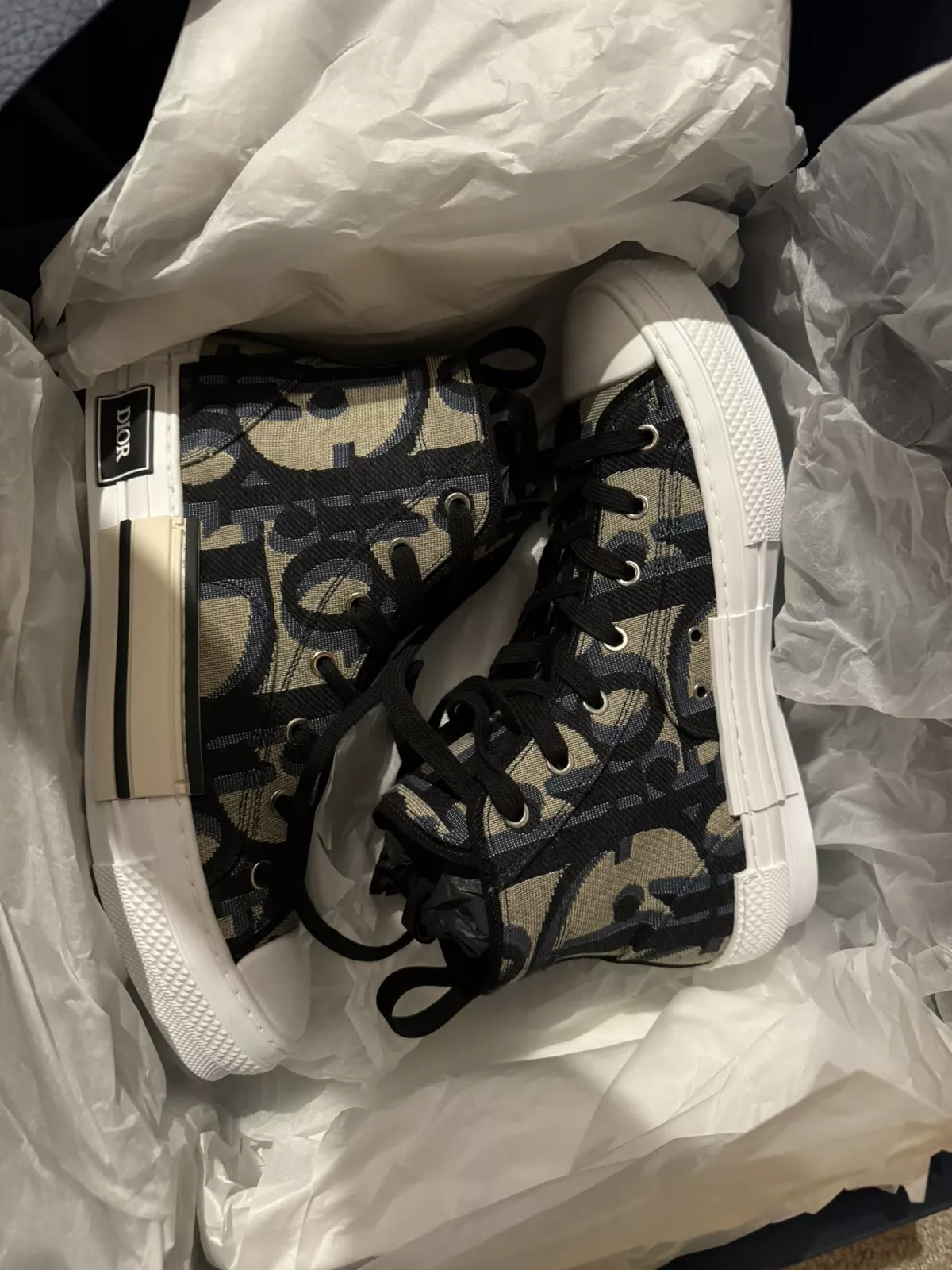 Dior B23 high tops sneaker Beige&Black Oblique Jacquard. EU 41.5 BRAND NEW！