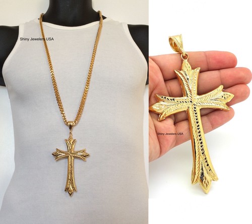 MENS 14K GOLD JUMBO LARGE JESUS CROSS 