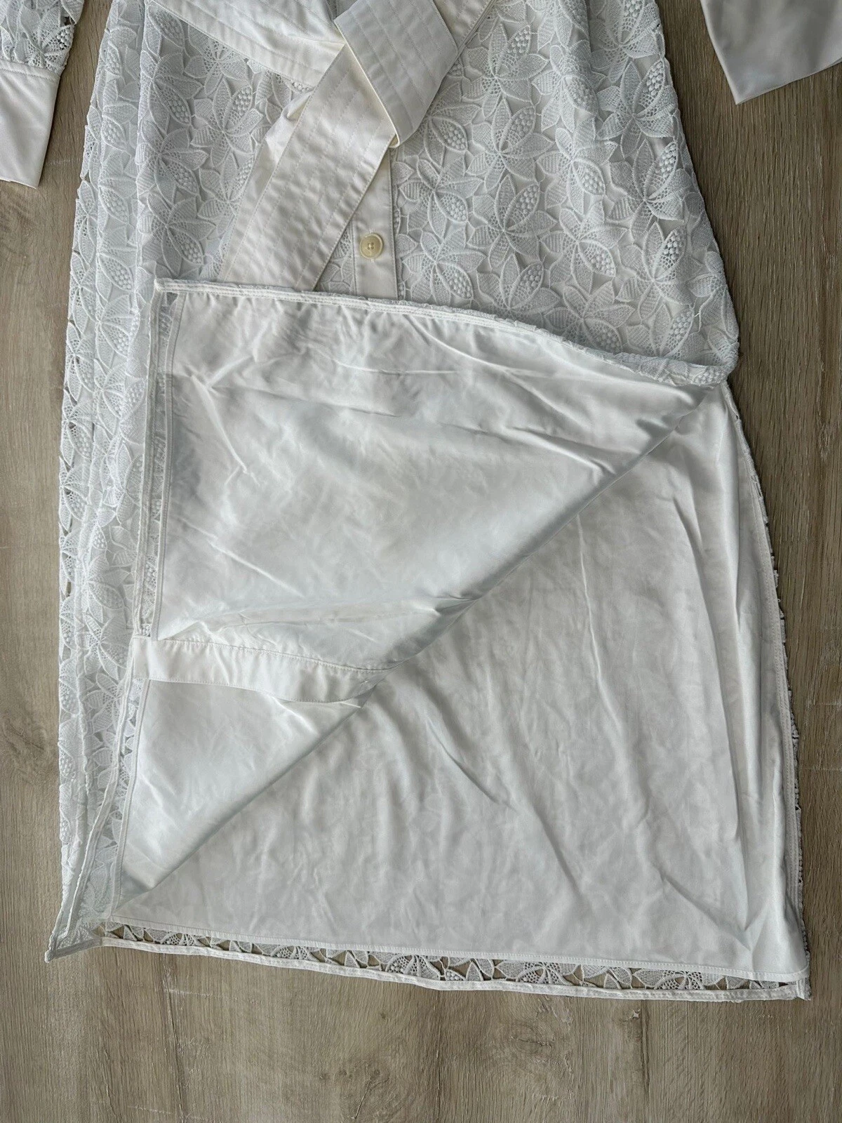 Abito donna Kate Spade bianco 6 occhielli floreali svasato manica lunga cintura colletto