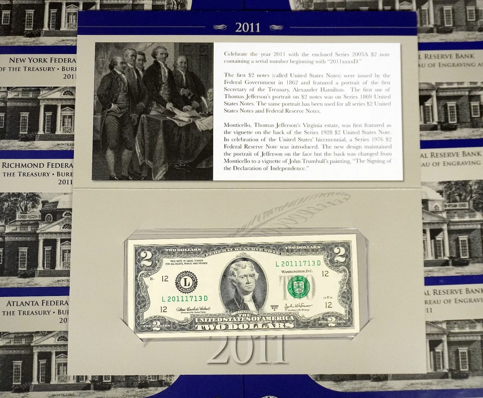 BEP 2011 $2 - 9 PIECE SINGLE NOTE COLLECTION - Image 2 of 2