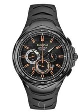 Seiko Coutura Solar Powered Chrono 45.5mm Black Dial Silicone Band Watch SSC811