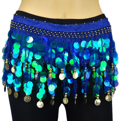 Gold Milky Sequins Beads Belly Dance Hip Scarf Wrap Chiffon Multi Color