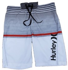 Men's Hurley Sz 28 Gray/White Stripe Pocket Boardshorts Swim Nice