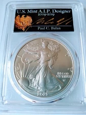 2021  1$ Silver Eagle Type 2 PCGS MS70 FDOI Paul C. Balan population (190)