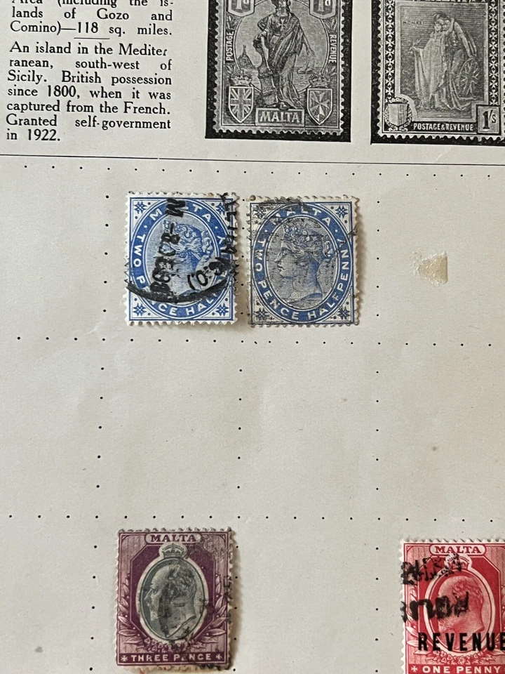 LOTE DE SELLOS DE MALTA TEMPRANOS EN PÁGINA DE ÁLBUM, AUTOGOBIERNO, INGRESOS, KGV, QV Y MÁS Foto 4 de 4