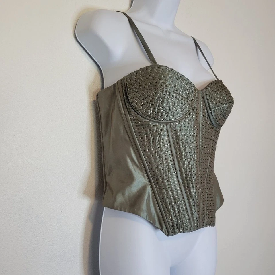 Bagatelle Ropa Talla 14 Verde Cuentas Sexy Corsé Top Foto 2 de 4