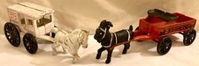 Vintage Cast Iron Toys Goat Express Fresh Milk Horse Wagon Set Of 2