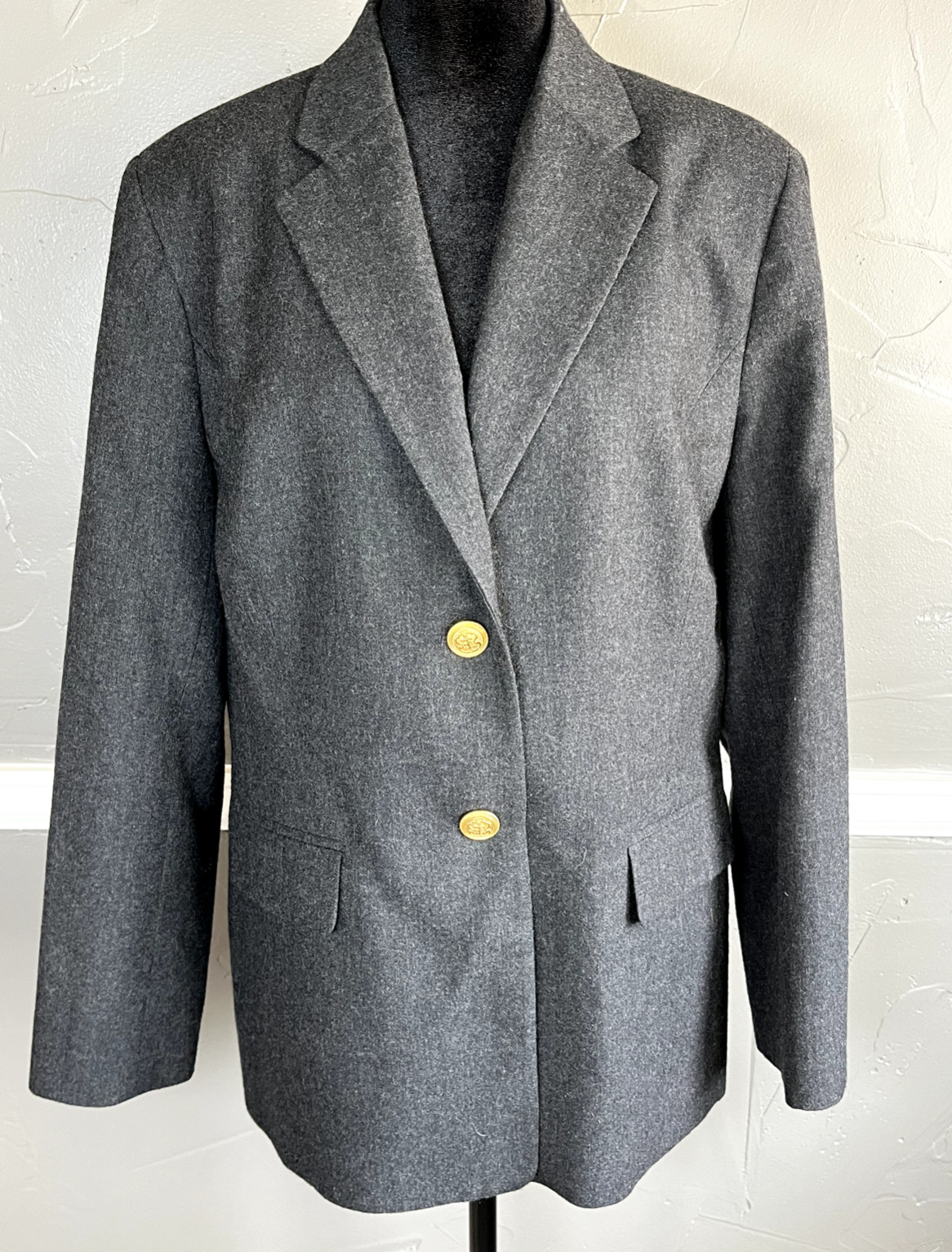 Talbots Petites Blazer Jacket Women's Size 14 100% Wool Gray Button