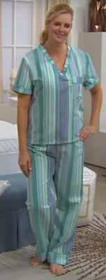 Concierge Collection Elements Striped 2 piece Pajamas Blue and Green Sz XS/S