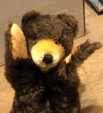 Vintage 9 1/2" Steiff Germany Brown Mohair Teddy Bear Hand Puppet