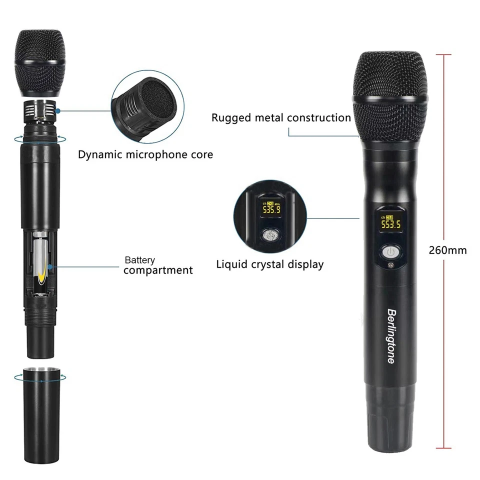 Berlingtone BR-402UM, Pro 4-Channel UHF, 2 Wireless Mic & 2 Bodypack Headset - Image 4 of 4