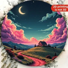 1pc 2D 1pc 7.87x 7.87inch Aluminum Round Wall Decoration- Purple Red and Crescen