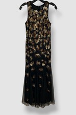 Adrianna Papell Women's Black Beaded Mesh Sleeveless Godet Gown Dress, Size 10