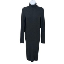Express Sweater Dress Womens M Gray Ribbed Knit Turtleneck Midi Minimalist NEW