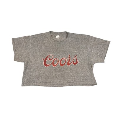 Vtg 80s Coors Crop Top Women's XL Heather Gray Beer Logo Single Stitch Tee