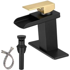 Modern Black Gold Bath Sink Faucet, Single Hole Handle, Waterfall w/ Pop-Up D...