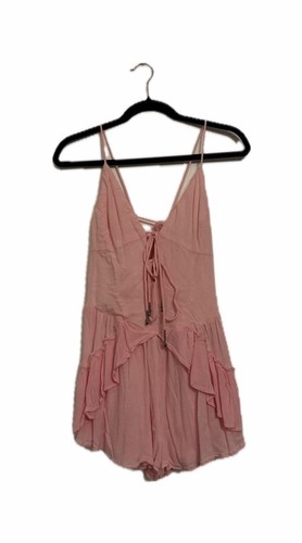 FREE PEOPLE WOMEN S PINK BRIELLE PLAYSUIT SMOCKED SLIM RUFFLE ROMPER NWOT FS - Picture 3 of 6
