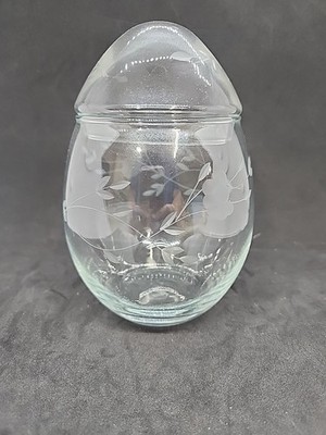 Vintage Princess House Heritage Heritage Glass Egg Shaped Jar Candy Dish W/Lid